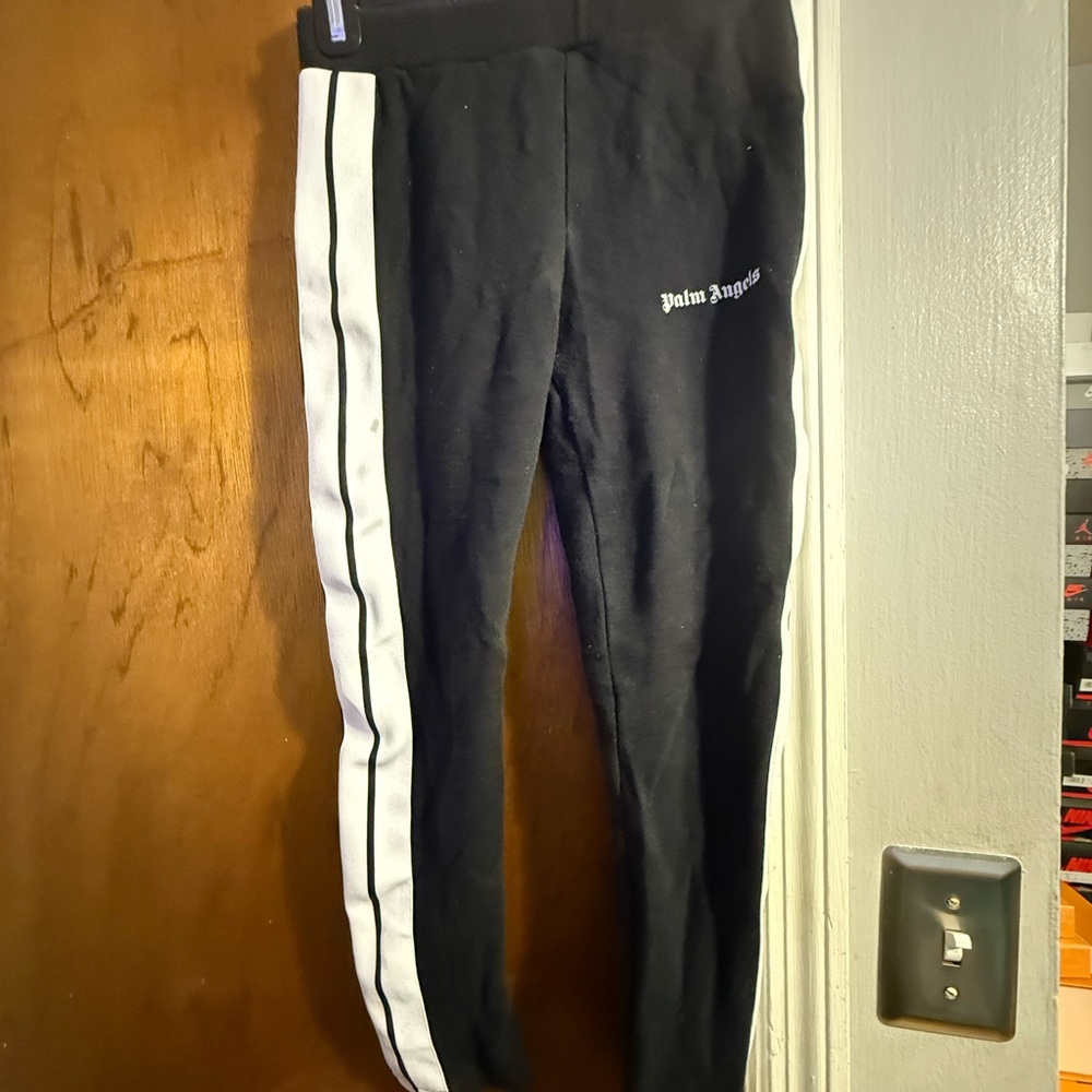 Palm Angels Kids Black Leggings with White Stripes